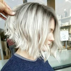 Like the color. Keeping my hair long for now, so wouldn't do this cut but it is still cute Wavy Angled Bob, Angled Bob Hairstyles, Best Bob Haircuts, Angled Bob, Short Bob Haircuts, Haircuts For Fine Hair, Short Hairstyle, Short Bob Hairstyles