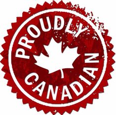 a red stamp with the words proudly canadian on it