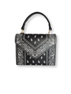 The Bandana Print Crossbody Bag is smooth and soft when touch. You can wear The Bandana Print Handbag either crossbody or by detaching its metal string to use as hand held bag. You can also rock it as both. Summer Black Shoulder Bag With Chain Strap, Black Shoulder Bag With Chain Strap For Summer, Summer Black Bag With Chain Strap, Black Chain Strap Bag For Summer, Black And White Bandana, White Bandana, Blue Perfume, Bag Women Fashion, Black Handbag