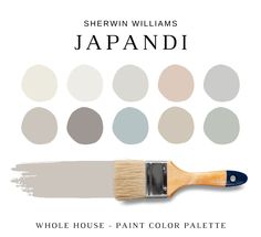 a paintbrush with different shades of gray and white on it, in front of the words'shewin williams japan '