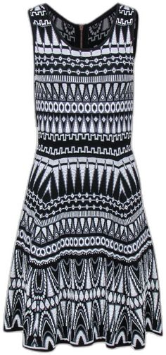 Current Boutique-Milly - Black & White Patterned Knit A-Line Dress Sz M Fitted Jacquard Knit Summer Dress, Casual Fitted Dress With Geometric Pattern, Casual Fitted Jacquard Knit Dress, Fitted Casual Jacquard Knit Dress, French Girl Chic, Chic Shop, Black White Pattern, Buy Shoes Online, Red Lip