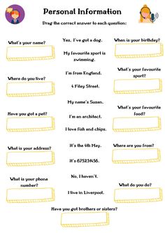 the worksheet for personal information is shown in yellow and black, with an image of