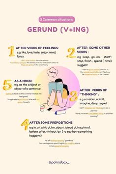 a poster with instructions on how to use gerund v - ing in english