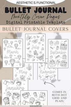 Elevate Your Bullet Journal: Explore 12 Monthly Cover Pages & Title Templates – Printable Inserts Set by PlannersByDesignCo! — DIAxNA Binder Cover Templates, Doodle Pages, Binder Cover, Cover Templates, Binder Covers, Cover Template, Bullet Journaling, Journal Covers