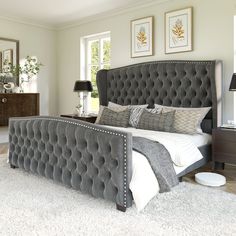 PRICES MAY VARY. Grand and glamorous, our king bed frame features elegant tall wingback headboard & deep diamond tufted footboard, stealing spotlight in your bedroom decor. Artisan-upholstered frame, hand-sewn in soft velvet fabric, hand-applied iron nailhead & button tufting highlight ingenuity in a luxurious way. Extremely durable & Kid and pet friendly, Performance Velvet resists stains and fading but remains beautiful and soft to the touch. Sturdy bed frame with 12 hardwood slats & upgraded Bed Frame Velvet, King Platform Bed Frame, Tufted Upholstered Bed, King Size Platform Bed, Lit King Size, Velvet Upholstered Bed, Queen Size Platform Bed, Wingback Bed, King Platform Bed