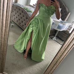 Beautiful Gown With A Corset Tie Adjustable Back, Worn Once & Dry Cleaned. Wore This To My Brothers Wedding, Amazing Dress And Super Flattering, Taffeta Like, Made In Turkey! Will Fit Size 2-8 Brothers Wedding, Dresses Green, Strapless Corset, Rosé Details, Beautiful Gowns, Green Dress, Evening Dress, Nice Dresses, Evening Dresses