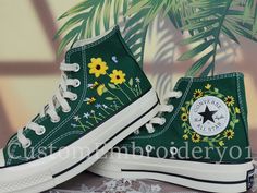 There are 1 pairs of Converse shoes in this listing, the styles are as shown, the colors and sizes are Forest green US Women's Size 7 Please double check your size before purchasing, no refunds or exchanges after purchase. Embroidered Shoes Converse, Embroidery Styles, Embroidered Converse, Cute Converse, Wedding Converse, Custom Converse, Shoes Converse, Embroidered Shoes, Womens Tie