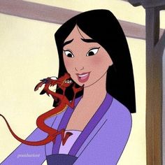 an animated image of a woman with a dragon on her shoulder