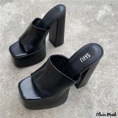 Olivia Mark - Height-increasing Thick-heeled Waterproof Platform Sandals with Fashionable Slippers and Heel Straps Platform Shoes Boots, Open Toe Slippers, Comfortable Slippers, Embroidery Shoes, Embroidered Shoes, Square Head, Leather Platform Sandals, Mesh Shoes, Stiletto Sandals