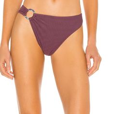 Aro Swim Belle Bikini Bottom Berry Rib 88% Nylon, 12% Spandex Made In Indonesia Hand Wash Acrylic Ring Accent At Hip Ribbed Fabric Item Not Sold As A Set Ribbed Beachwear Bottoms For Summer, Ribbed Beachwear Swimwear For Beach Season, Fitted Ribbed Beach Bottoms, Fitted Ribbed Bottoms For Beach, Fitted Ribbed Bottoms For The Beach, Ribbed Stretch Swimwear For Beachwear, Ribbed Stretch Swimwear For The Beach, Stretch Ribbed Swimwear For Beachwear, Trendy Ribbed Swimwear For The Beach