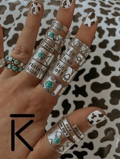 Hand Stamped & Assembled Non-Tarnishable (WONT turn green) Adjustable to all sizes Genuine Turquoise Stamp Ring Ideas, Metal Stamp Rings, Western Stamped Rings, Western Jewelry Rings