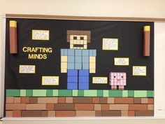 a bulletin board with paper cutouts on it and some writing about crafting minds