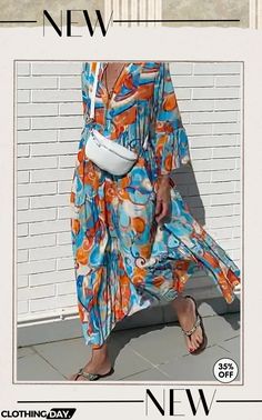 Casual Print Patchwork V Neck A Line Dresses