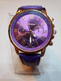 Product description:Style: CasualMovement: QuartzDial diameter: 40MMDial thickness: 7MMCase Material: AlloyMirror material: glassLength of strap: 225MMStrap width: 20MMAmazing looking watch.Precision movement.Solid stainless steel back cover. Includes Watch Stand and Bag Purple Chronograph Watch Accessories With Round Dial, Modern Purple Watch With Round Dial, Purple Quartz Watch Accessory With Round Dial, Purple Analog Watch, Purple Lady, Watch Stand, Christian Messages, Local Design, Gift List