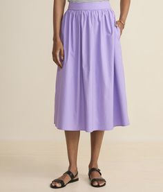 We’re all about pieces that instantly pull your look together, and this poplin skirt’s universally flattering silhouette in a crisp cotton fabrication does the trick. Relaxed Fit Gathered Cotton Skirt, Cotton Pleated Waist Skirt For Work, Cotton Midi Lined Skirt, Cotton Skirt With Pleated Waist For Work, Cotton Full Skirt With Pleated Waist, Cotton Bottoms With Elastic Waistband In Midi Length, Cotton Bottoms With Elastic Waistband, Midi Length, Chic Midi-length Cotton Skirt, Relaxed Full Cotton Skirt