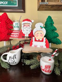 some christmas decorations are sitting on a table