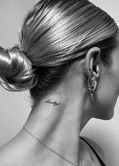 Lucky tattoo, inspired tattoo. #tattooideas #tattoo #tattoosforwomen #luckycharms #hairstyles #inspiredtattoo #necktattoos #lucky Font Tato, Lucky Tattoo, Small Neck Tattoos, Side Wrist Tattoos, Side Neck Tattoo, Neck Tattoos Women