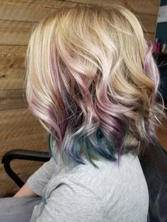 Unicorn Hair Color Peekaboo, Subtle Hair Color Fun For Blondes, Peek A Boo Hair Color Ideas For Blondes, Peekaboo Hair Color Blonde, Pink Hair Highlights, Peekaboo Hair Colors, Purple Hair Highlights, Unicorn Hair Color, Pink Blonde