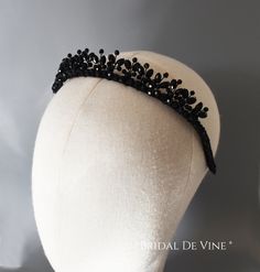 Bridal Black Crystal Tiara Beautiful mix of crystal hardwired with black jewellery wire onto the black satin headband. At the highest it measure 25mm, weight around 45 grams so comfortable to wear.  If you would like any bespoke order, feel free to contact me.  Please do no hesitate to email me with any questions or you would like something made similar Thank you for looking. Black Hair Jewelry, Black Crystal Crown, Gothic Tiara, Black Headpiece, Tiara Black, Medieval Crown, Black Tiara, Black Jewellery, Crystal Wedding Tiaras