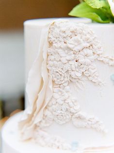 a close up of a white cake with flowers on it