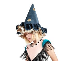 Pointed Blue Wizard Hat Tocoto Vintage, Stars And Moons, Gold Glitter Stars, Ren Fest, 일본 패션, Authentic Models, Meri Meri, Glitter Stars, Blue Hat