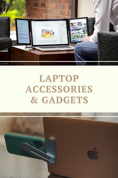 laptop accessories and gadgets are sitting on a table in front of a man using a computer