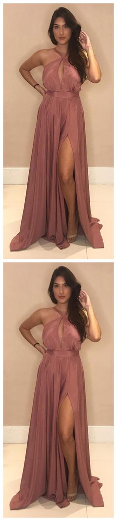 Dusty pink bridesmaid dresses halter neck  by olesaweddingdresses, $113.88 USD Bridesmaid Dresses Halter Neck, Dusty Pink Bridesmaid, Dresses Halter Neck, Dusty Pink Bridesmaid Dresses, Party Dress Classy, Chiffon Party Dress