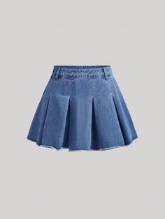 Teen Girls' Denim Pleated A-Line Skirt Dark Wash    Denim Plain Pleated Non-Stretch  Teen Girls Clothing, size features are:Bust: ,Length: ,Sleeve Length: Flared Denim Skirt, Girls Denim Skirts, Plain Skirt, Denim Skirts, Jeans Casual, Casual Cardigans, Cute Comfy Outfits, Friend Outfits