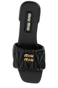 Composition: 100% Calf Leather Luxury Leather Miu Miu Sandals, Chic Miu Miu Leather Sandals, Miu Miu Logo, Miuccia Prada, Contemporary Chic, Sneaker Wedge, Italian Luxury, Shop Logo, Yoga Wear