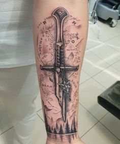 Lord Of The Rings Map Tattoo, Lotr Anduril, Middle Earth Tattoo, Lord Of The Rings Tattoo Ideas, Tolkien Tattoo, Lord Of Rings, Ring Tattoo Designs, Rings Tattoo