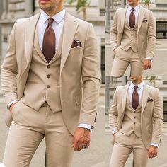 Men Beige 3 Piece Suit for Weddings Date Nights and Business Bespoke and Stylish This Designer Suit will be Handcrafted Specially For You only after You Place an Order. Fabric:- Terry Rayon Premium:- Includes:- Coat Waist Coat, Pants REQUIRED CUSTOM MEASUREMENTS- JACKET MEASUREMENTS 1 Jacket Length (From top of Shoulder To Desired length ) 2 Chest (Circumference Around Broadest Part Of Chest ) 3 Stomach (Again circumference right above the belly button) 4 Hip (Around The Biggest Part Of Hip Area Khaki Groom, Beige Suits For Men, Tan Suit Wedding, Tan Suit, Dinner Suit, Beige Wedding, Beige Suits, Slim Fit Tuxedo, Wedding Suits Groom