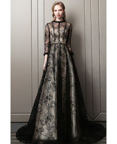 Buy vogue long black lace prom dress with sheer long sleeves at affordable price online. Free shipping and pro custom service since 2009. Floral Dress Wedding Guest, Cheap Prom Dresses Online, Black Lace Prom Dress, Cheap Party Dresses, A Line Evening Dress, Evening Dresses Online, Party Dresses Online, Cheap Evening Dresses, Lace Prom Dress