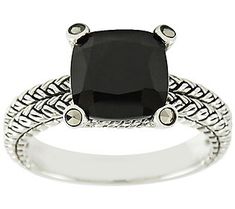 Make a unique style statement with this vintage-inspired ring that boasts a big onyx gem set within an ornate textured band. From Suspicion. Victorian Style Silver Onyx Jewelry, Gothic Onyx Gemstone Jewelry, Gothic Onyx Gemstone Ring, Elegant Onyx Crystal Ring With Gemstone Details, Antique Onyx Rings With Polished Finish, Marcasite Ring, Style Statement, Bezel Setting, Black Onyx