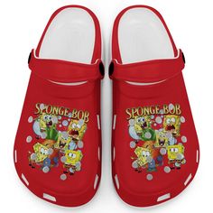 Cute Funny Spongebob Squarepants Red Clogs For Kids And Adults Spongebob Squarepants Cartoons, Red Crocs, Big Happy Family, Funny Spongebob, Red Clogs, Mouse Pokemon, Funny Shoes, Crocs Crocband, Crocs Clogs