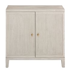 a white cabinet with two doors and handles