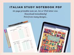 the italian study notebook is open and ready to be used on ipad or kindle