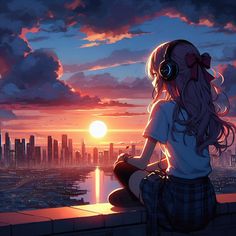 Anime Music Aesthetic, Anime Astethic, Anime Headphones, Headphones Anime, Producer Aesthetic, Anime Photo Profile Cool, Animes Aesthetic, Sky Anime, Beautiful Scenery Photography