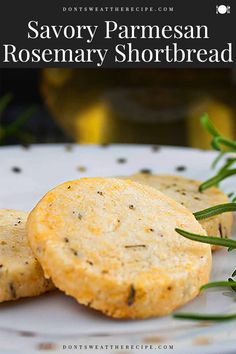 rosemary parmesan rosemary shortbread on a white plate