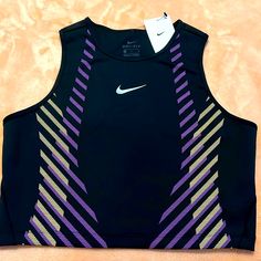 The Nike Gx Runway Tank Combines Lightweight, Breathable Fabric To Keep You Cool And Moving Freely During Your Run. Dri-Fit Fabric Disperses Moisture To Help Keep You Cool And Dry. Engineered With Stretch Fabric Reflective Elements Sporty Purple Running Tops, Nike Purple Sportswear Top, Nike Sports Tops In Purple, Nike Purple Activewear For Gym, Nike Purple Tops For Sports, Nike Half Zip, Tops Nike, Small Tank Tops, Nike Socks