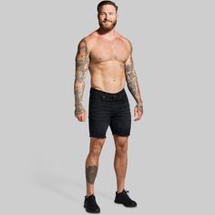 These bad boys are made with the same stretchy fabric as our Denim Jorts but feature the classic black denim color. Some say jorts are “back,” but around here, we say they never went out of style in the first place. With the look of denim and stretch of a performance short, our Men’s Flex Stretchy Jort is packed with classic style. With a vintage pre-frayed look you’ll want to wear everywhere, throw ‘em on for the days when you’ve got a heavy squat day planned in the AM and tailgating in the aft Heavy Squat, Compression Bra, Denim Jorts, Drawing Templates, Denim Jean Shorts, Denim Color, Black Denim Jeans, First Place, Athletic Fits