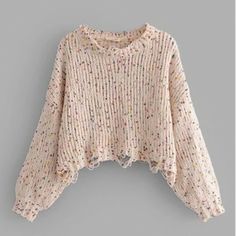 Shein Drop Shoulder Crop Frayed Sweater. New With Tags, Never Worn. Pullovers 100% Polyester #Tds364m Cropped Sweaters, Plus Size Cosplay, Sweater Tops, Short Lace Dress, Cardigan Shirt, Printed Long Dresses, Sweaters Online, Loose Sweater, Mua Sắm