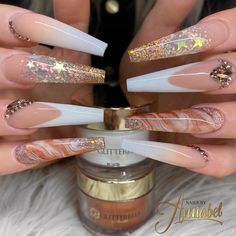 Pinterest | @ Haleyyxoo† Gold Acrylic Nails, Nails Design With Rhinestones, Acrylic Nails Coffin Short, Luxury Nails, Coffin Nails Designs, Bling Nails