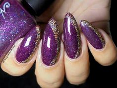 Purple And Gold Nails Designs, Navy And Silver Nails, Sparkly Acrylic Nails, Purple Manicure, Purple Ombre Nails, Purple Acrylic Nails, Gold Nail Designs, Finger Nail Art