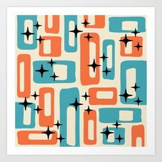 an orange and blue abstract pattern with stars on it art print by theartion