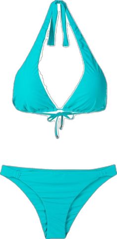 Turquoise Halter Neck Swimwear For Poolside, Turquoise Halter Neck Swimwear For Swimming, Turquoise Halter Neck Swimwear For Summer, Turquoise Halter Neck Swimwear For Vacation, Turquoise Tie-side Bottom Swimwear, Turquoise Tie-side Swimwear For Pool, Turquoise Tie-side Bottom Swimwear For Pool, Turquoise Triangle Top Beachwear, Turquoise Triangle Top Stretch Swimwear