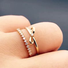 Tie Ring, Double Band Ring, Dainty Wedding, Dainty Wedding Ring, Double Band Rings, Diamond Promise Rings, Cvd Diamond, Bow Ring, Solid Gold Ring