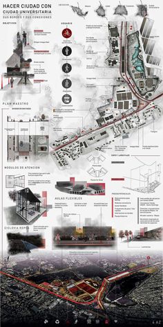 an architectural diagram shows the various parts of a building and its surrounding area, including several different