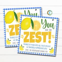 two cards with lemons and the words you are the zest