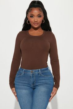 Available In White, Chocolate Brown, And Denim Blue Long Sleeve Tee Crew Neck Full Length Stretch 95% Cotton 5% Spandex Imported | Sabrina Long Sleeve Tee Shirt in Dark Brown size Medium by Fashion Nova Brown Long Sleeve Shirt Outfit, Brown Long Sleeve Outfit, Long Sleeve Shirt Outfits, Brown Long Sleeve Shirt, Long Sleeve Outfits, Long Sleeve Tee Shirt, Brown Long Sleeve, Long Sleeve Tee Shirts