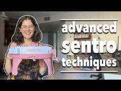 a woman holding a pink sewing machine with the words advanced sento techniques on it